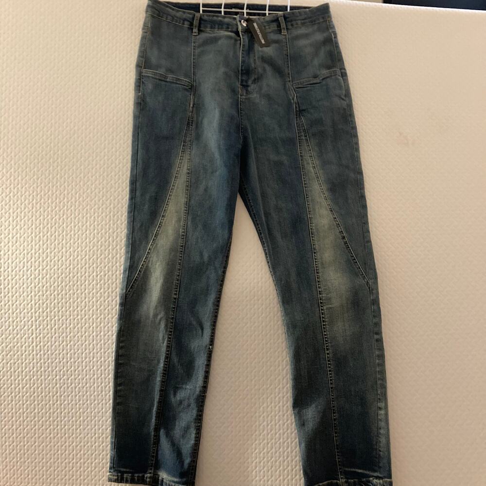 NWT - Pretty Little Thing Panel Detail - Indigo Blue Wash Jeans - Size 16